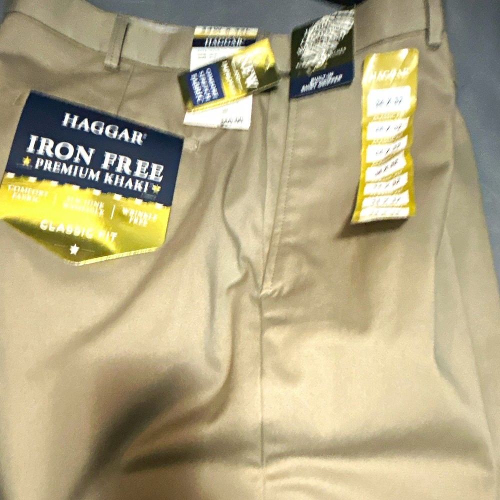 Haggar Men's Iron Free Khaki Pants Classic Fit Beige 34 Wrinkle Resistant